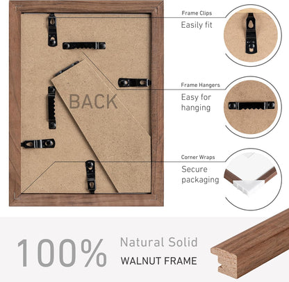 5x7 Picture Frame Set of 4 Natural Solid Walnut Photo Frames with 4x6 Removable Mat Wall Hanging