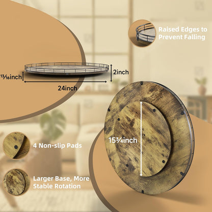 Lazy Susan Turntable Organizer for Table Top, 24’’ Round Wooden Lazy Susan for Cabinet Kitchen
