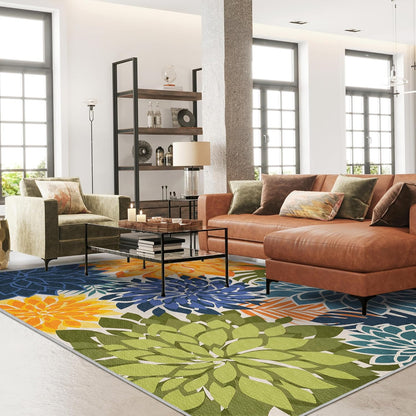 Indoor Outdoor Area Rug Washable Multicolored Patio Rug Tropical Botanical Modern Floral Indoor