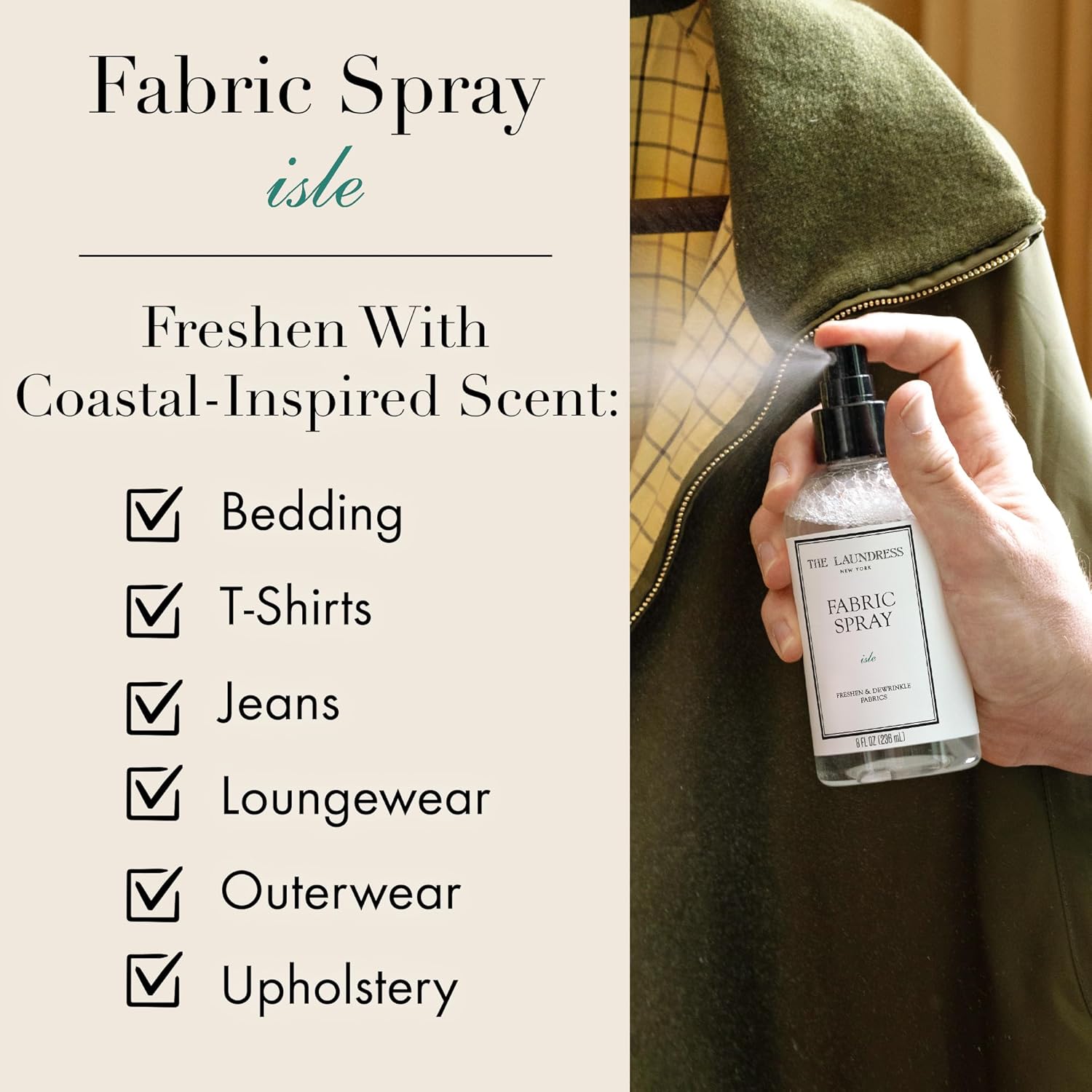 The Laundress Isle Fabric Spray, Wrinkle Release and Linen Spray, Upholstery Fabric Refresher