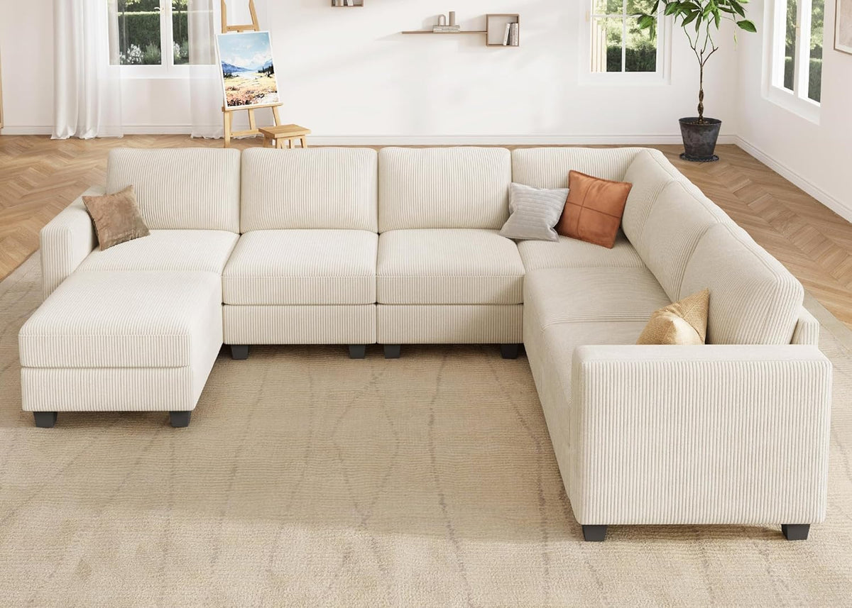 HONBAY Corduroy Sectional Sofa with Storage, U Shape Modular Sectional Sofa with Chaise, Modular