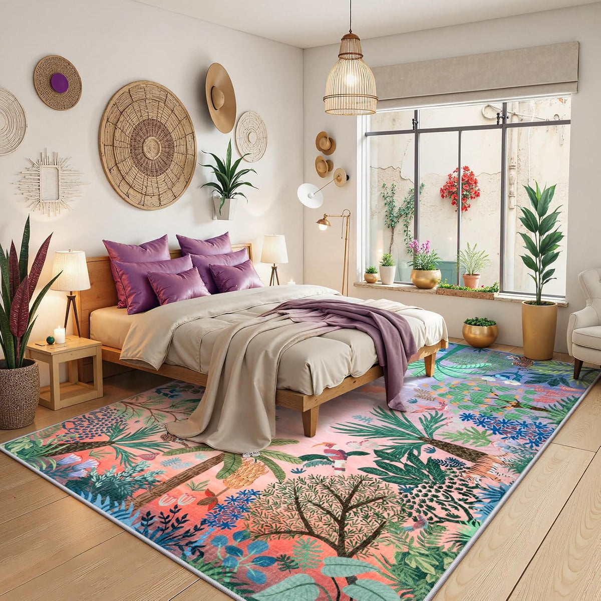 LIVEBOX Jungle Rug 9 x 12 Rug Purple Room Rugs for Bedroom, Soft Washable Area Rugs 9x12 Living