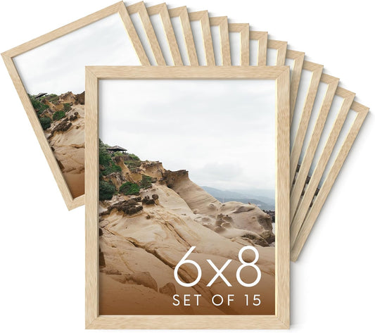 HAUS AND HUES 6x8 Natural Oak Wooden Picture Frame - Set of 15 6x8 Poster Frame - Premium Oak