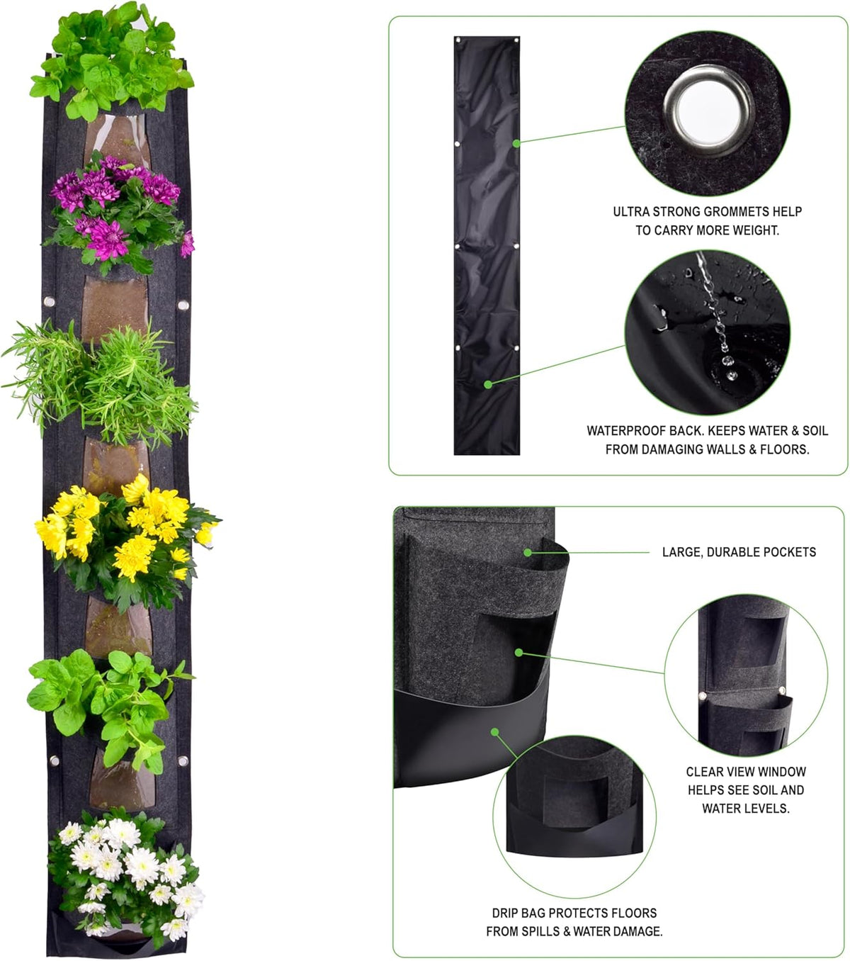 Hanging Planter Bags, Vertical Garden Planting Wall Gardening Grow Bag, 6 Pockets Large Wall