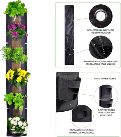 Hanging Planter Bags, Vertical Garden Planting Wall Gardening Grow Bag, 6 Pockets Large Wall