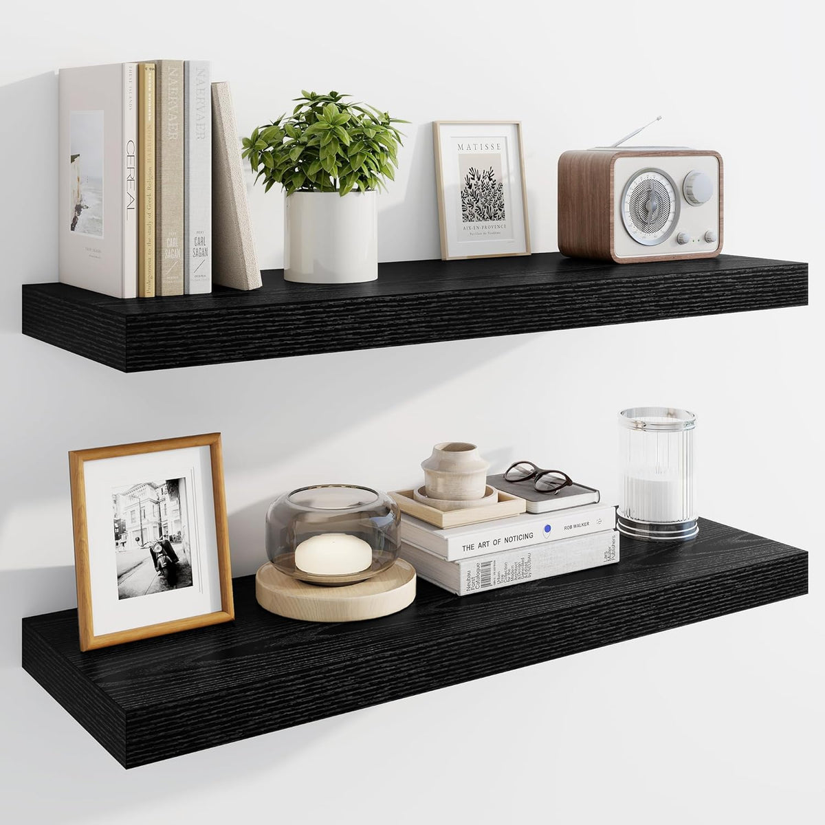 Marsmiles 30" Floating Shelves for Wall, Wooden Shelves with Invisible Brackets Set of 2, Rustic