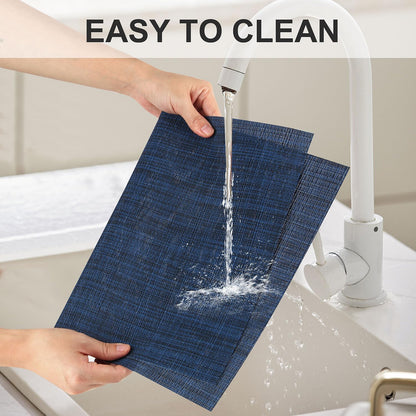 Vinyl Placemats Set of 4, PVC Woven Washable Non-Slip Table Mats, Heat Resistant Wrinkle Free Place