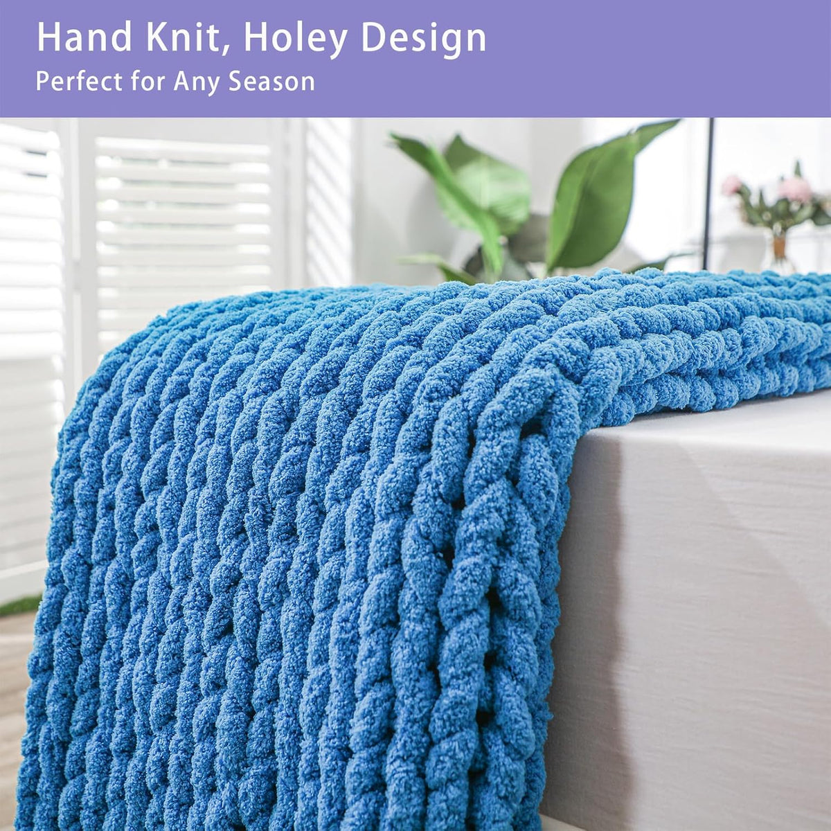 Bigacogo Chunky Knit Throw Blanket for Couch, 40x80 inches, 100% Hand Knitted with Thick Jumbo