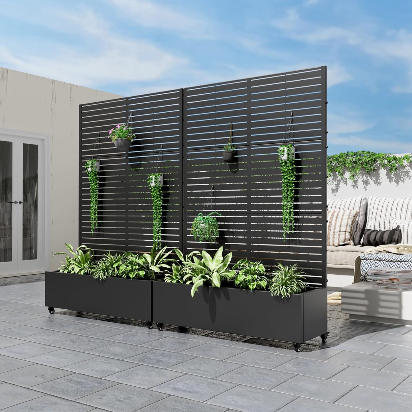Casaphoria Metal Raised Garden Bed with Trellis and Wheels, 72"x47"x16" Planter Box for Climbing