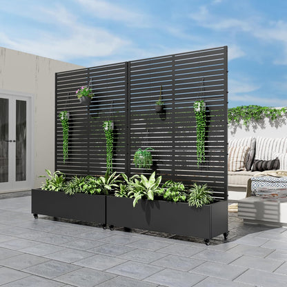 Casaphoria Metal Raised Garden Bed with Trellis and Wheels, 72"x47"x16" Planter Box for Climbing