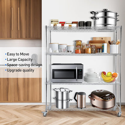 Rengue Wire Shelving with Wheels, 60"x 24"x72" Metal Storage Shelves, 4-Tier Heavy Duty Garage