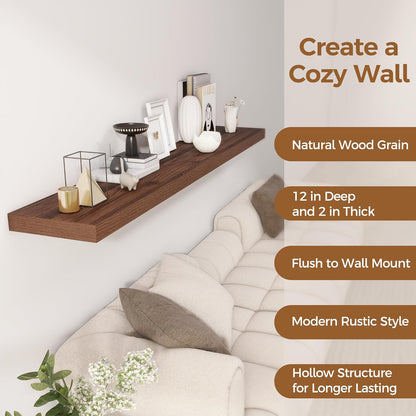 Fun Memories 72 Inch Floating Shelf, 12 Inch Deep Wall Shelf for Fireplace Mantel, Deep Storage