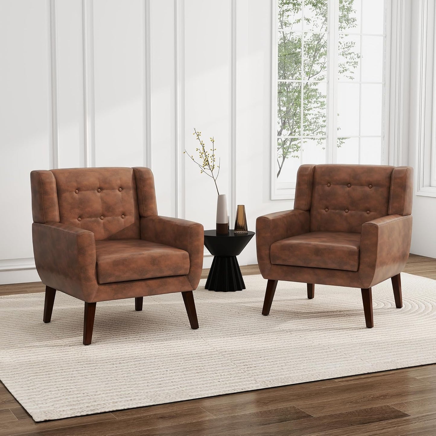 UIXE Faux Leather Accent Chair, Morden Upholstered Armchair for Living Room, Button Tufted Arm