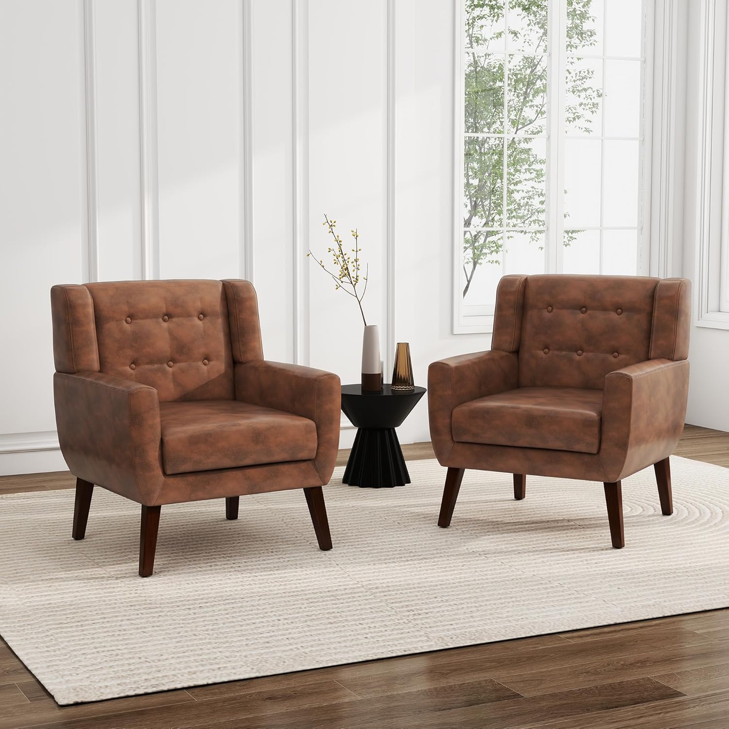 UIXE Faux Leather Accent Chair, Morden Upholstered Armchair for Living Room, Button Tufted Arm