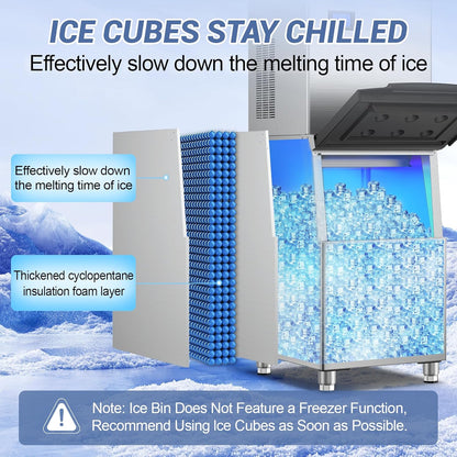 Ice Machine Commercial Ice Maker Machine, 400 Lbs/24H Industrial Ice Machine, 350 Lbs Storage
