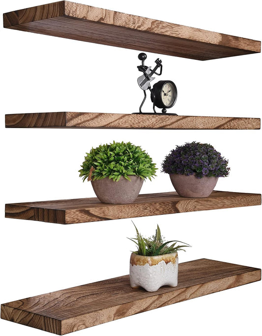 Wood Floating Shelves for Wall Decor, Rustic Wall Shelves for Bedroom Bathroom Kitchen Living Room