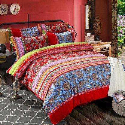 ABREEZE Bohemian Duvet Cover Set Boho Bedding Colorful Red Boho Retro Bedding Set Damask Paisley