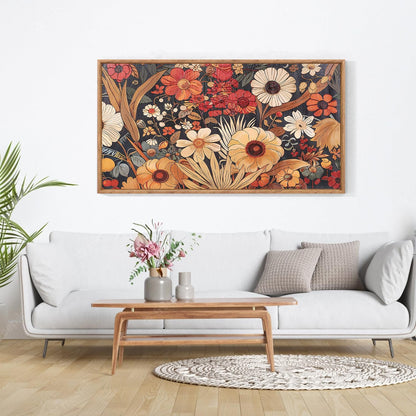 Aurlan Boho Burnt Orange Terracotta Wildflowers Framed Wall Art(40"x20"), Abstract Floral 3D