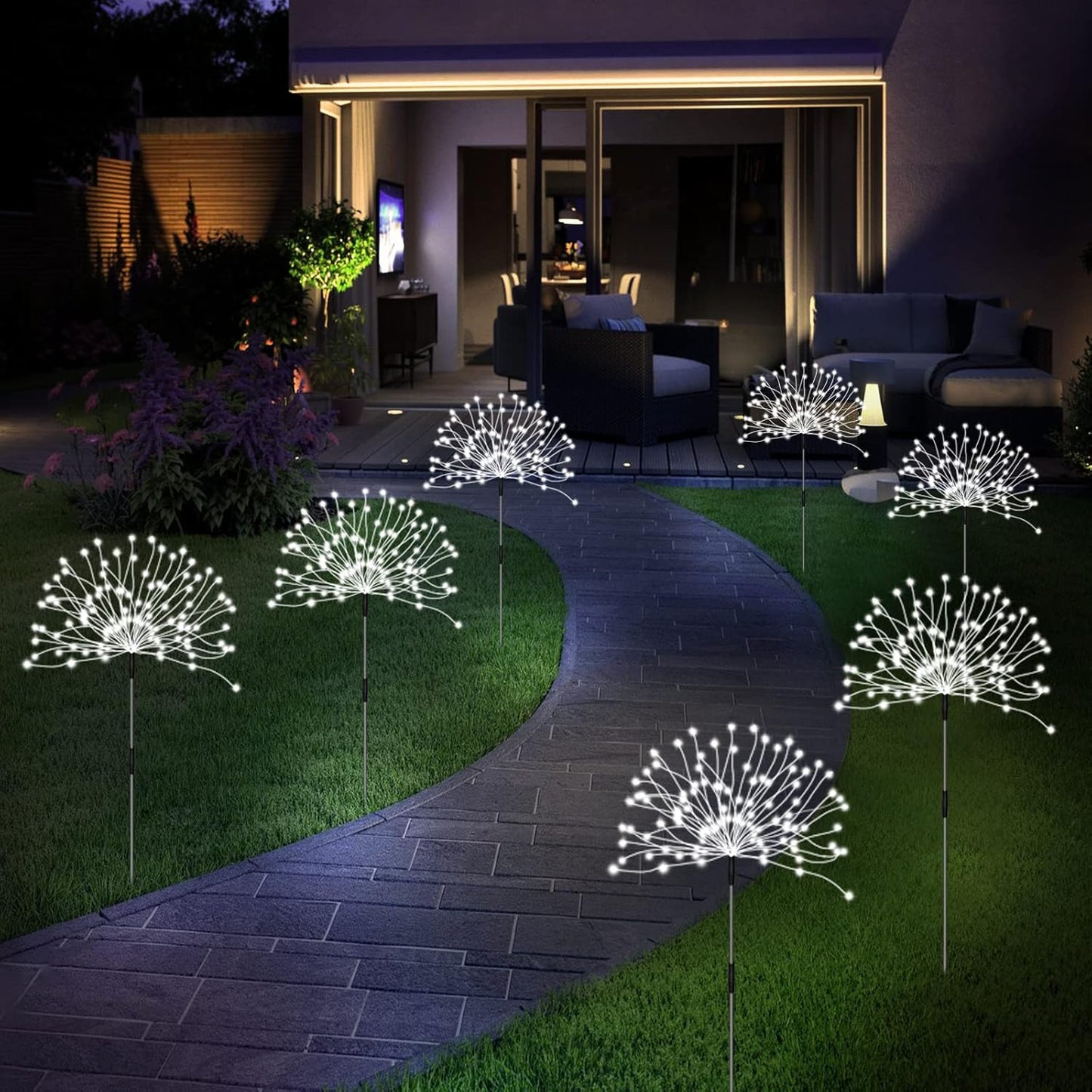 Unihoh Solar Garden Lights Outdoor, 4 Pack 120 LED Waterproof Decorative String Lights 8 Modes with
