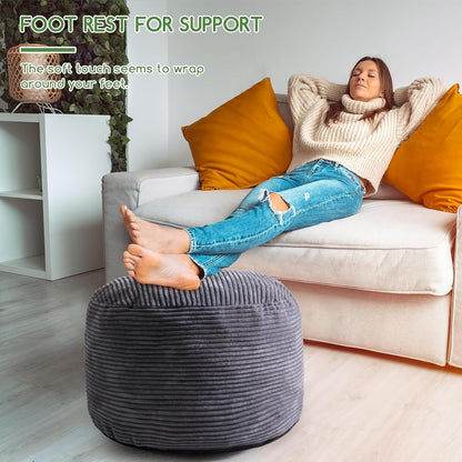 HIGOGOGO Round Stuffed Pouf Ottoman, Corduroy Poufs with Foam Chunk Filling, Furry and Fluffy Pouf