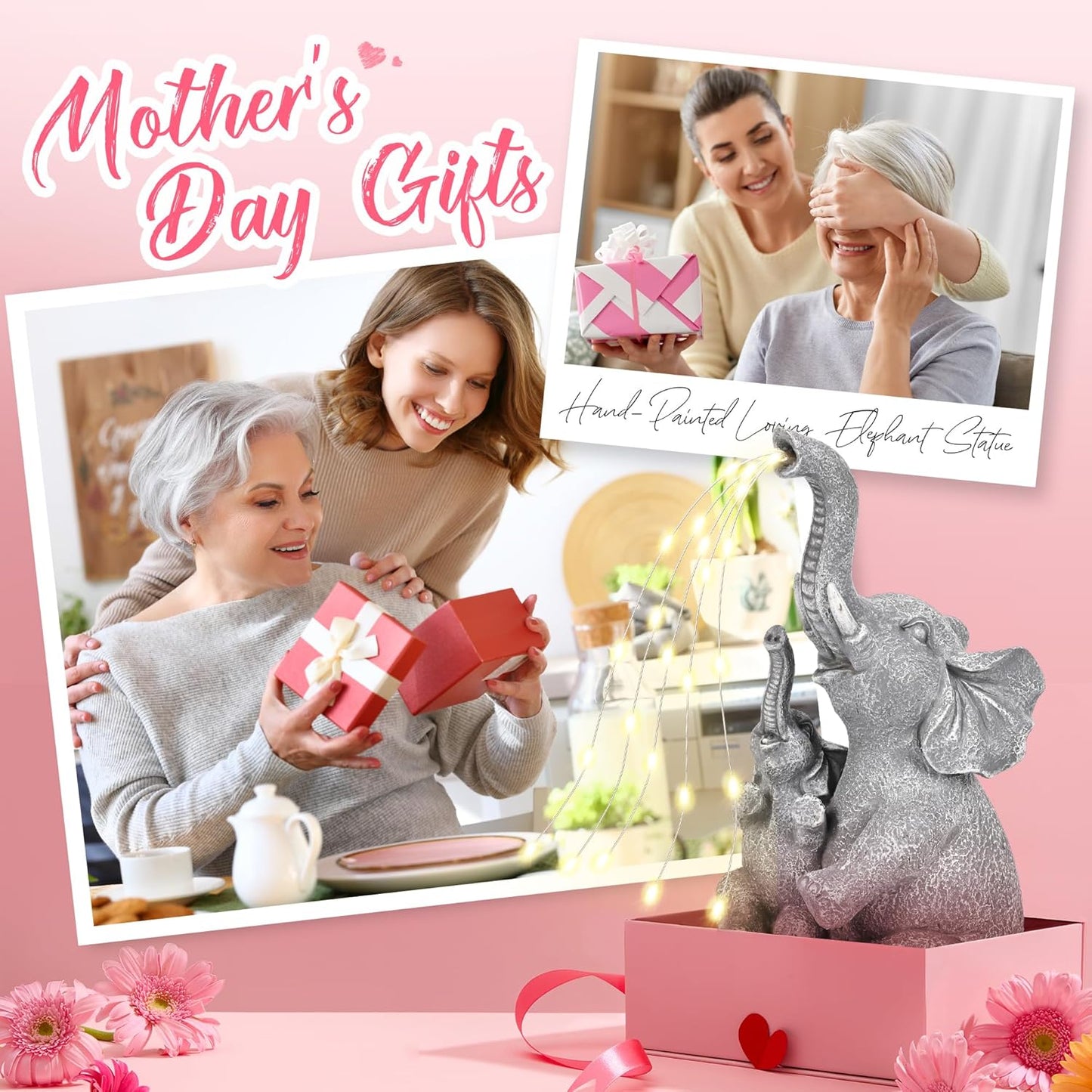 GIGALUMI Solar Garden Outdoor Statues for Women, Mom, Grandma. Elephant Figurine Housewarming and
