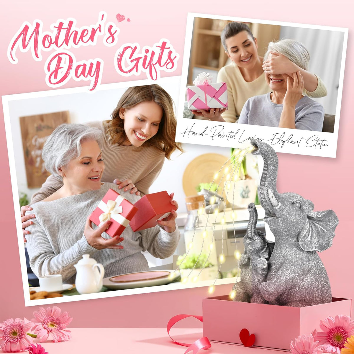 GIGALUMI Solar Garden Outdoor Statues for Women, Mom, Grandma. Elephant Figurine Housewarming and