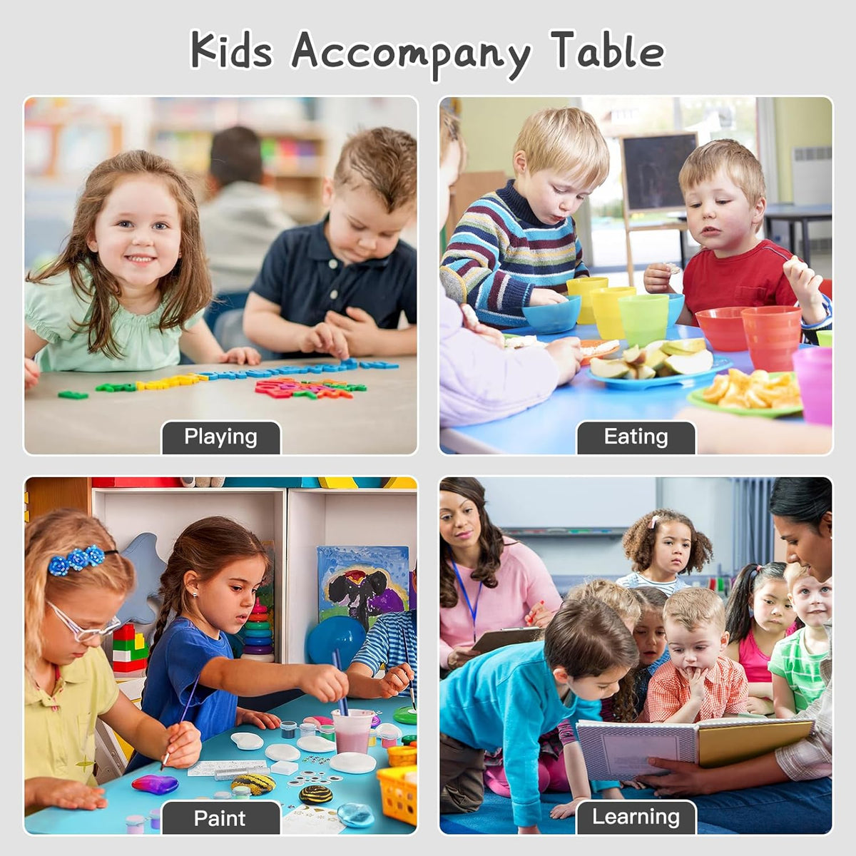 Kids Study Table and 4 Chairs Set,Height Adjustable Table and Chairs for Children and