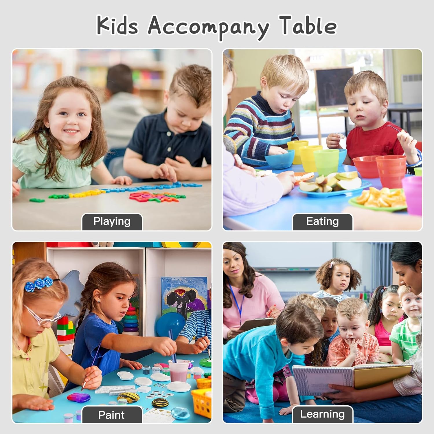 Kids Study Table and 4 Chairs Set,Height Adjustable Table and Chairs for Children and