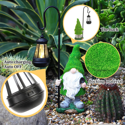 Flocked Solar Garden Gnomes Outdoor Statues 15.8”Outdoor Garden Decor LED Outdoor Decor Light