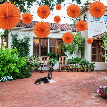 Orange Birthday Party Decorations,DIY Orange Paper Fans Hanging Decoration,16in Halloween Paper