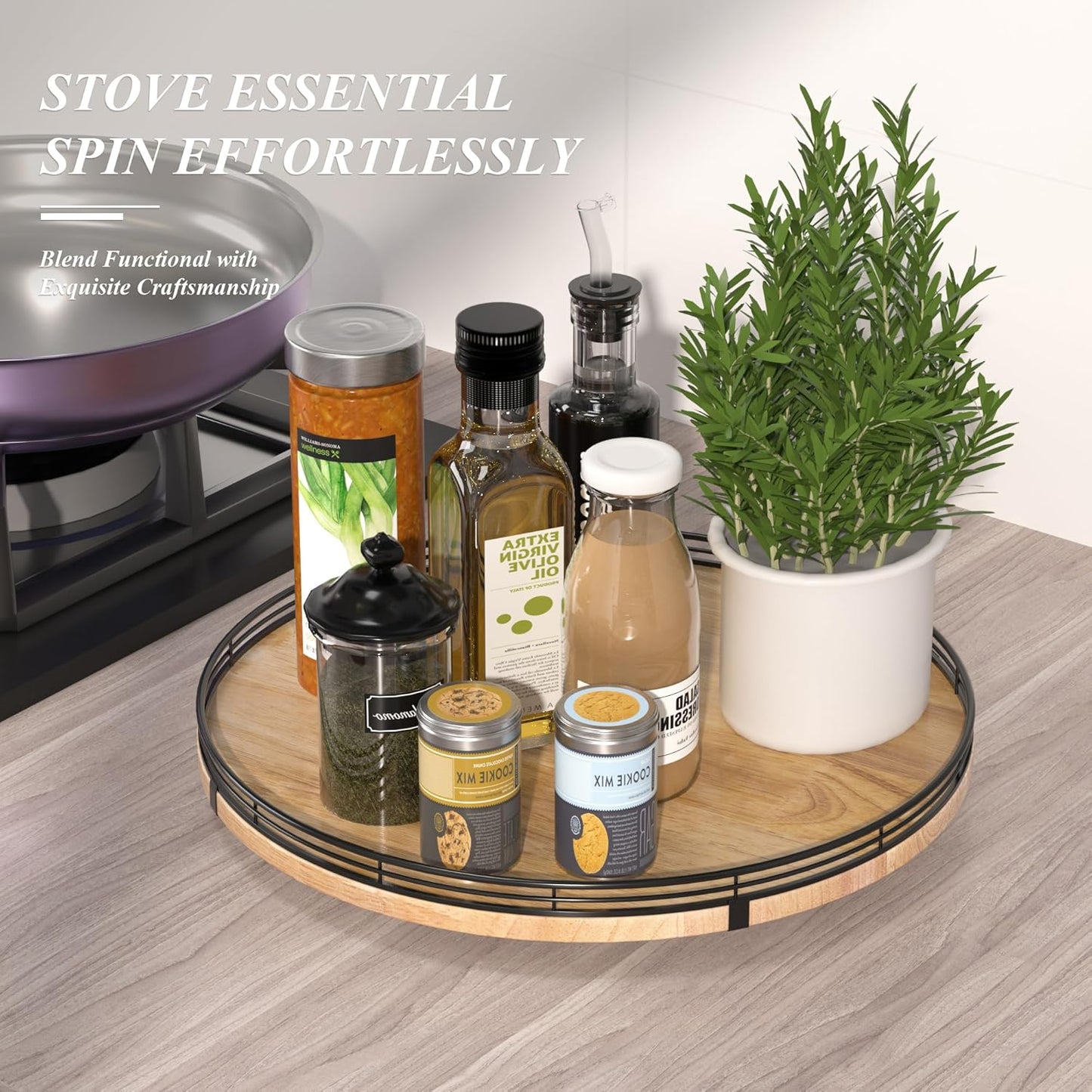 16" Lazy Susan Oak Wood Turntable Organizer for Cabinet, Farmhouse Round Wooden Large Lazy Susan