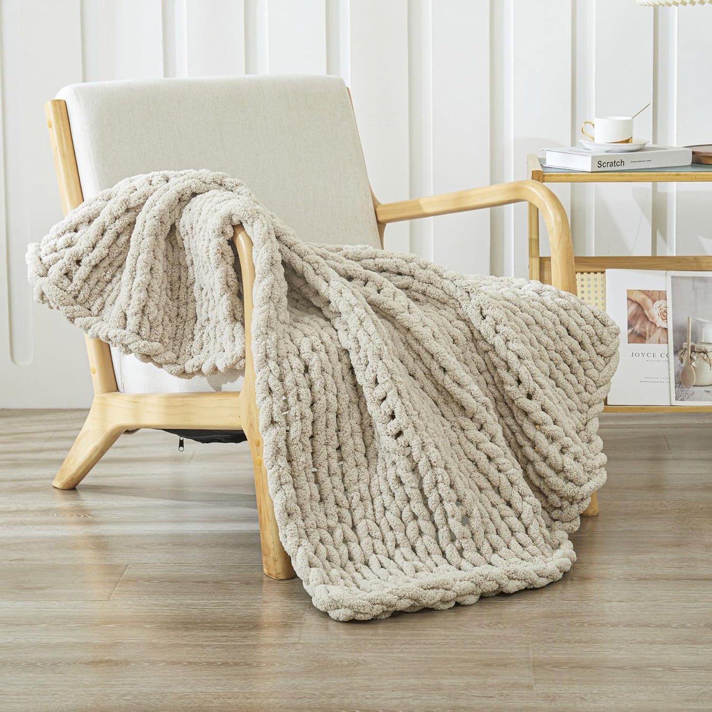 WESHIONGOO Chunky Knit Blanket Throw 40"×40" Knitted Throw Blankets for Couch Bed Fluffy Soft