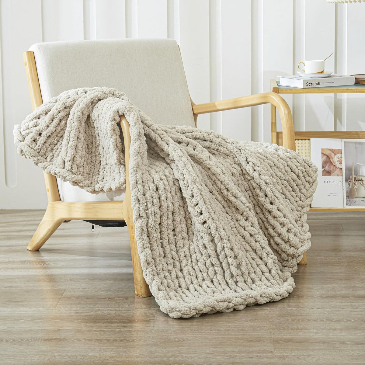 WESHIONGOO Chunky Knit Blanket Throw 40"×40" Knitted Throw Blankets for Couch Bed Fluffy Soft