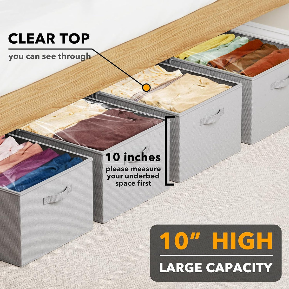SpaceAid 4 Pack 10" High Under Bed Storage Containers, Large Underbed Storage Organizer Bins with