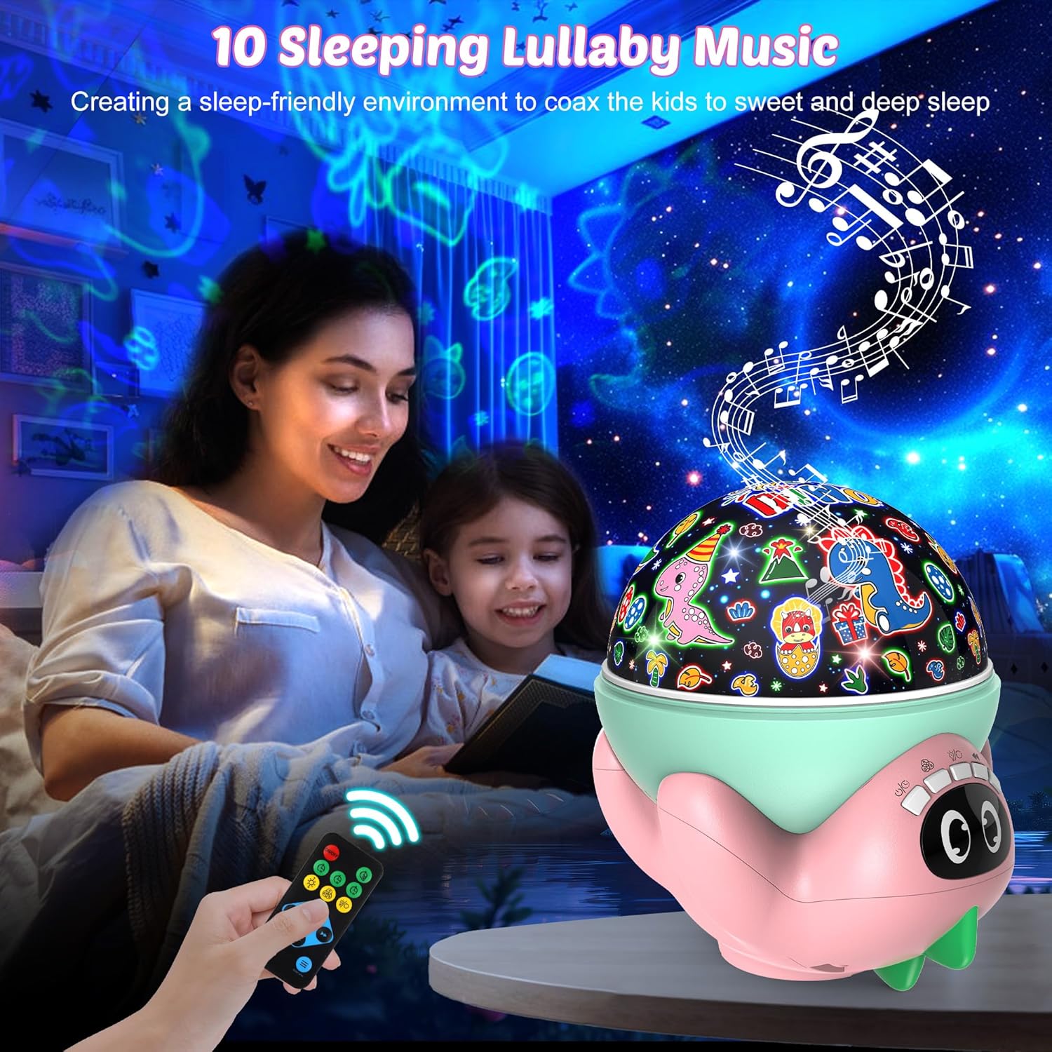 Dinosaur Night Light Projector for Kids Pink Dino Toys for Boys, Star Night Lights with Music and
