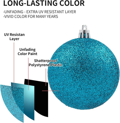 LANGXUN 36pcs Acid Blue Christmas Tree Decorations Balls, Bolas De Navidad, 2025 Christmas Decor