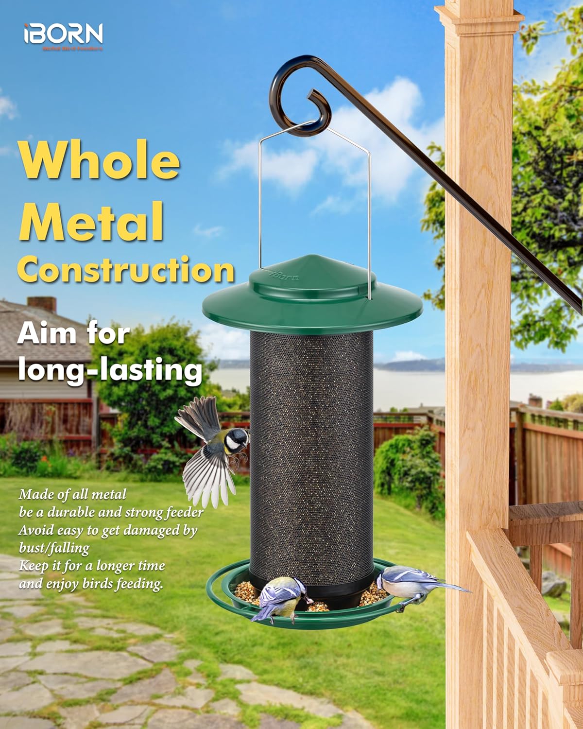 iBorn Bird Feeders for Outdoors, All Metal Mesh Tube, Holding Bird Seed for Outside Feeders,18cm