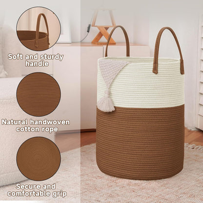Large Woven Laundry Basket Hamper,80L Cotton Rope Storage Bin for Blankets,Toys and