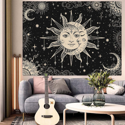 Lunerfex Sun and Moon Tapestry Mandala Wall Tapestry, Vintage Tapestries for Bedroom Ceiling