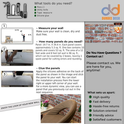 Dundee Deco 3D Wall Panels Faux Brick - Cladding, Red Brown Stone Look Wall Paneling, Styrofoam