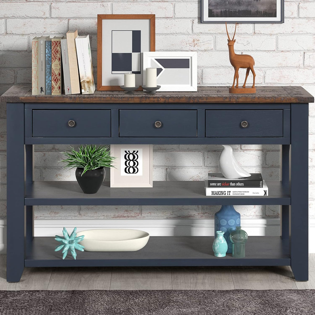Farmhouse Wood Entry Console Table 48-Inch Modern Sofa Entryway Table with Drawers and Storage
