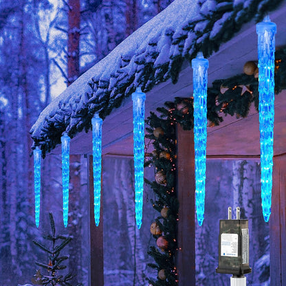 Christmas Icicle Lights Outdoor, 10Ft. Meteor Shower Lights with 10 Large Icecycles, Snowfall