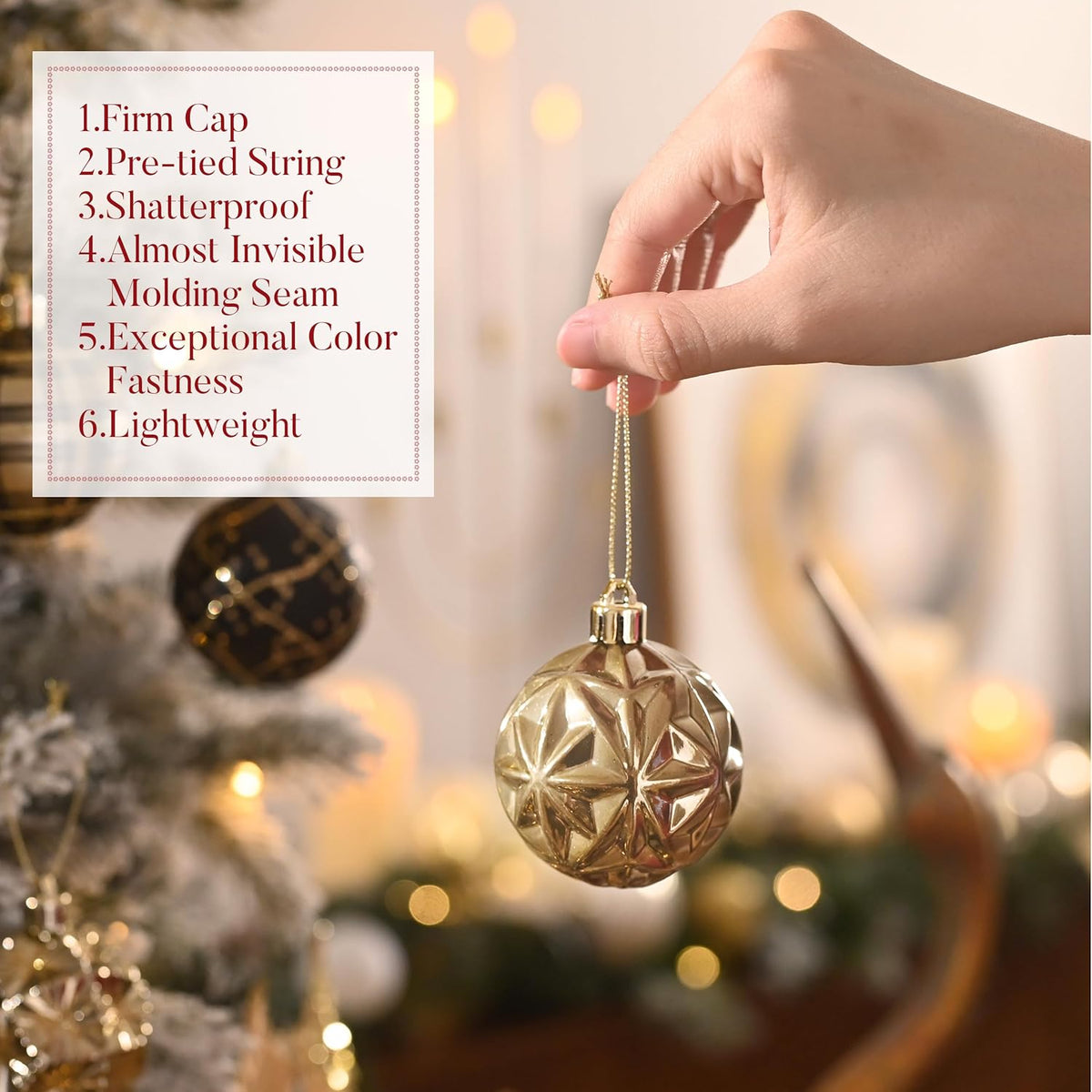Valery Madelyn Ornaments for Christmas Trees, 9ct 2.36 Inches Black and Gold Shatterproof Christmas