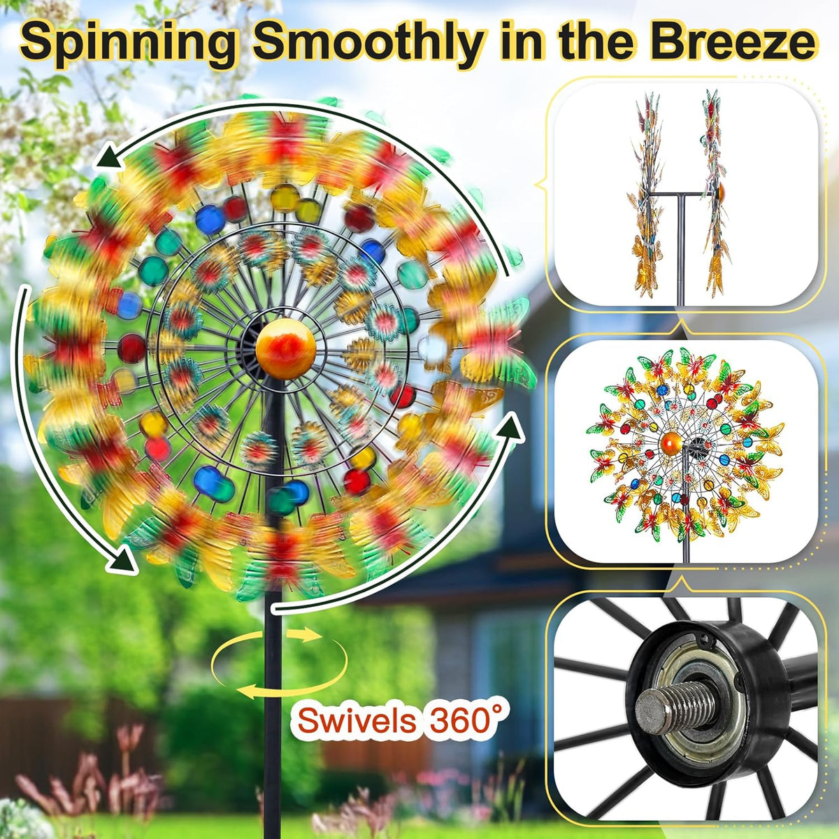 Lairander Butterfly Outdoor Wind Spinners, 84'' Large Garden Wind Spinner, Metal Yard Art Wind