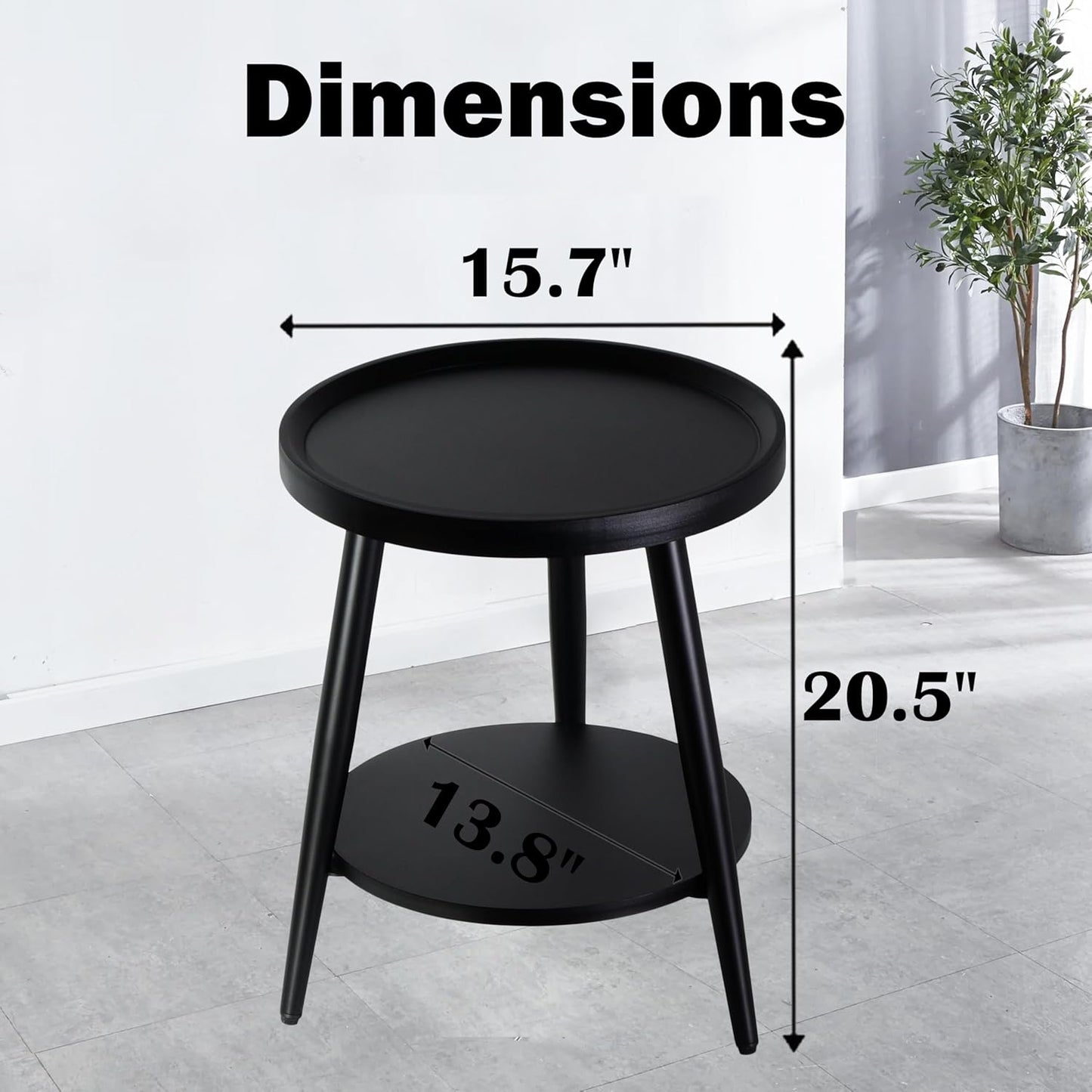 Small Round Side Table, 2-Tier Mid Century Modern Side Table, Round End Table Small Side Table for