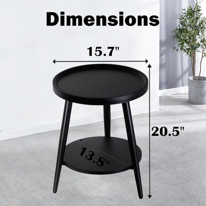 Small Round Side Table, 2-Tier Mid Century Modern Side Table, Round End Table Small Side Table for