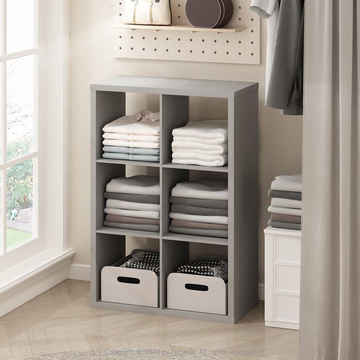 Furinno Cubic Extra Thick 6-Cube Closet Organizers and Storage, Light Grey