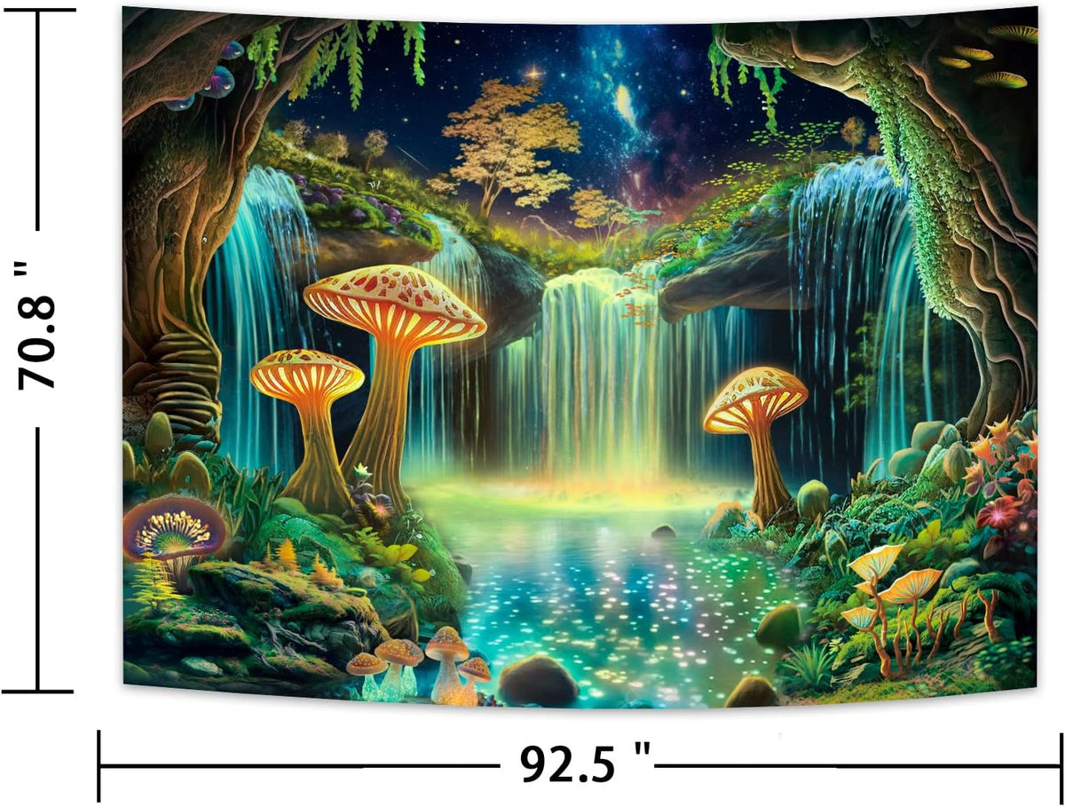 Ameyahud Blacklight Fantasy Forest Tapestry UV Reactive Waterfall Tapestries Starry Sky Tapestry