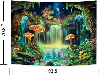 Ameyahud Blacklight Fantasy Forest Tapestry UV Reactive Waterfall Tapestries Starry Sky Tapestry