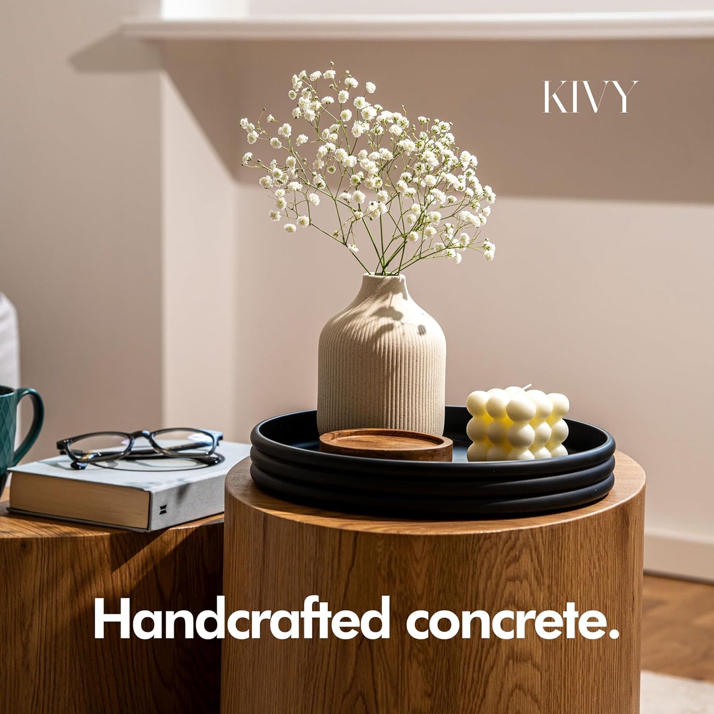 KIVY Round Decorative Concrete Tray 11x1,5 Inch - Modern Circle Coffee Table Bowl - Home Decor
